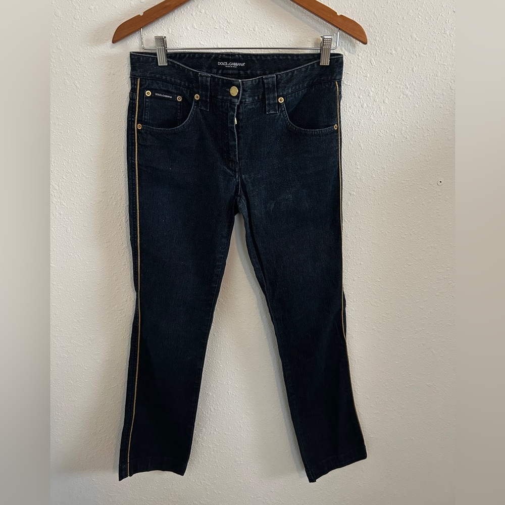 Dolce and Gabbana Denim Jeans Gold Trim And Logo Women’s Size 42 IT 6 US